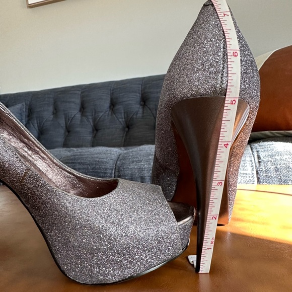 Silver Steve Madden Peep Toe Heels - Picture 3 of 12